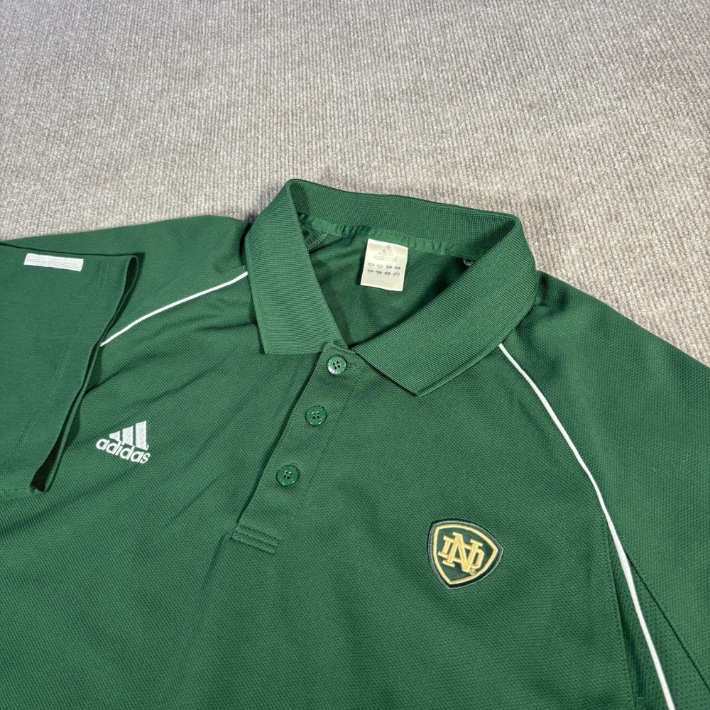 Vintage Adidas Notre Dame Fighting Irish Polo Shirt Mens XL Green Climacool Logo